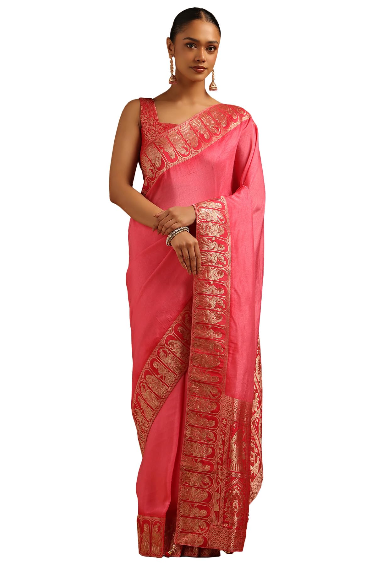 Soch Women Dola Silk Solid Sarees with Zari Woven Border and Pallu