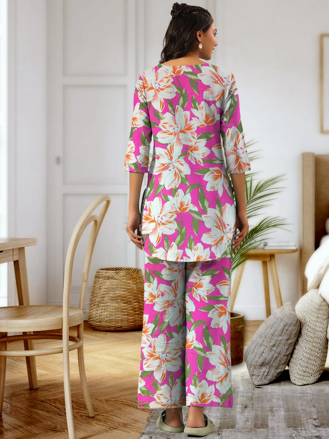 Tee Projekt Cotton Ethnic Wear Co Ord Set For Women | Festive Co Ord Set For Women Pink
