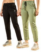 Modeve  Women Cotton Blend Pack of 2 Track Pant for Summer || Women Lower || Women Pyjama || Lounge Pants_ Pista and Black_XX-La