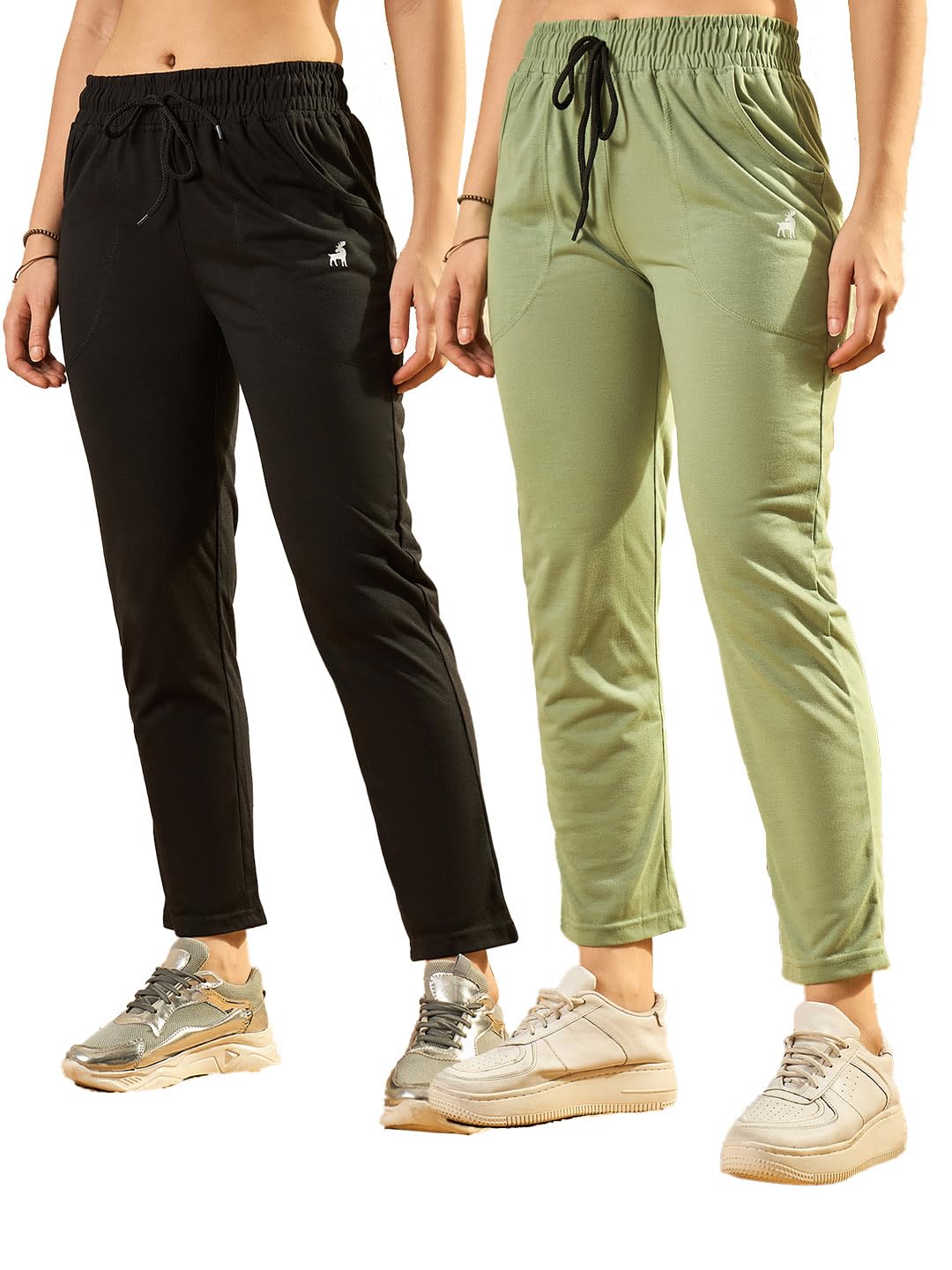 Modeve  Women Cotton Blend Pack of 2 Track Pant for Summer || Women Lower || Women Pyjama || Lounge Pants_ Pista and Black_XX-La