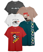 Kyda Kids Boys Cotton Blend Regular Fit Short Sleeve Printed Multicolor T-Shirts For Boys - (Pack Of 5)