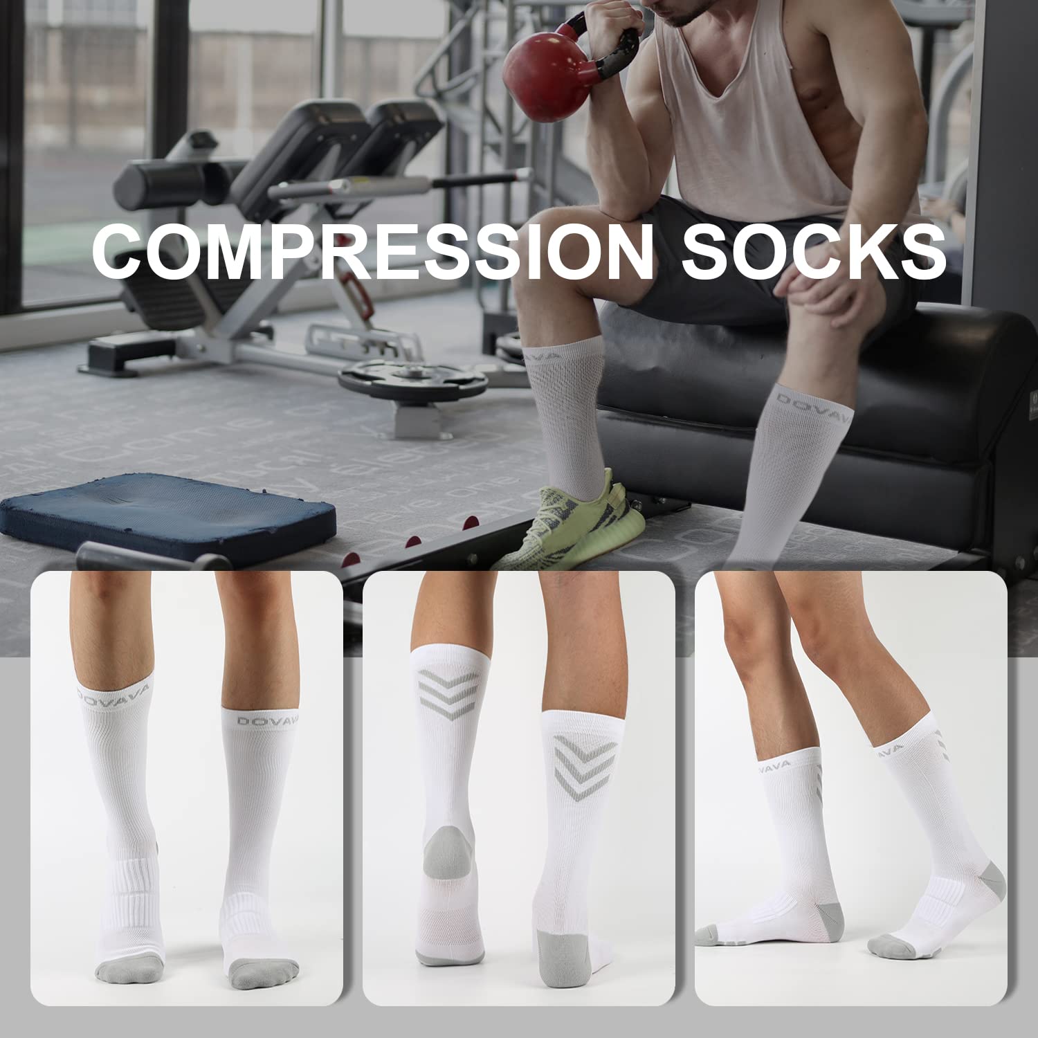 DOVAVA Dri-tech Compression Crew Socks 15-20mmHg for Men & Women, Athletic Fit Running Nurses Flight Travel Pregnancy Edema Diab