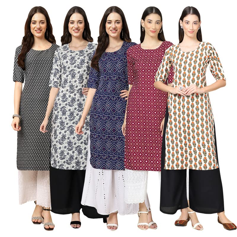 Pinkmint Women'S Crepe Digital Print Straight Kurta [Pack Of 5](Sv-377-357-375-355-352-Xxl)