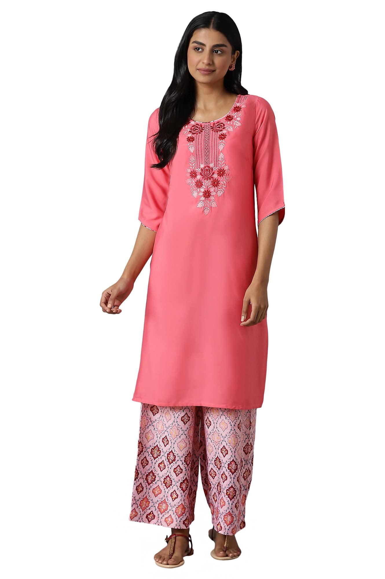 Aurelia Women'S Polyester Kurta & Palazzo (22Onas13034-603849_Pink_L)