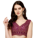 Vihu Fashion WomenS Silk Embroidery Sequins Zari Work Readymade Saree Blouse