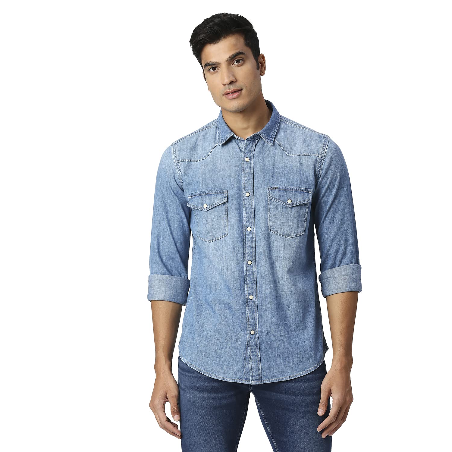 Pepe Jeans Cotton MenS Regular Fit Denim Shirts, Blue, Small