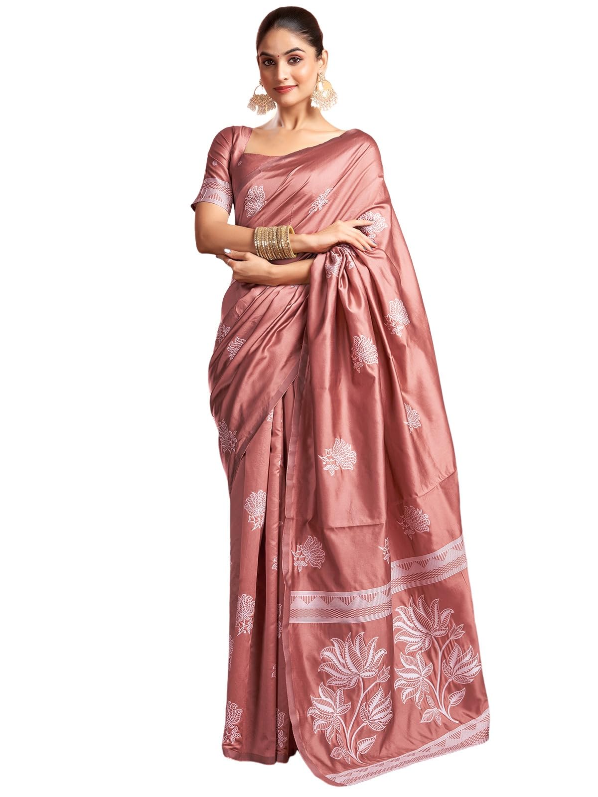 Satrani Womens Silk Blend Banarasi Jacquard Saree with Unstitched Blouse Piece (3882S197N_Dusty Rose Pink3)