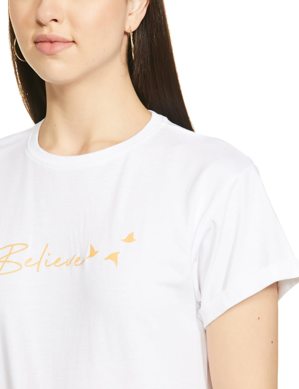 Bewakoof Women Minimal Believe Boyfriend White Half Sleeve Round Neck Printed T-Shirt