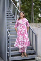 ANNI DESIGNER Womens Rayon Viscose Straight Printed Kurta with Pant (Sunoni Pink-VKS01_M_Pink_Medium)