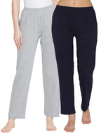 Clovia Womens Cotton Pack of 2 Pyjama with Elastic Waistband (COMBLB778_Grey & Blue_S)