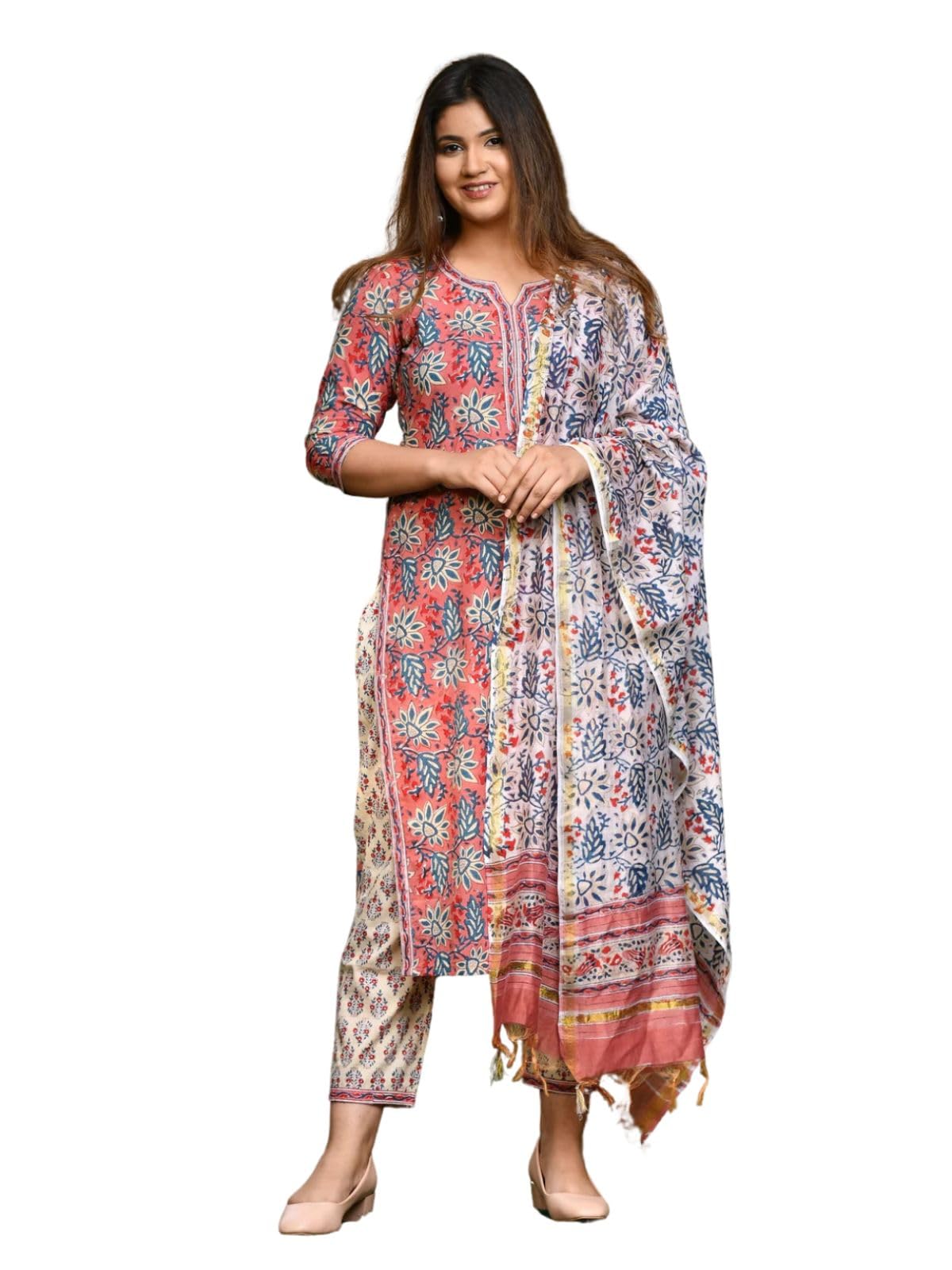 Greciilooks Womens Regular Cotton Blend Regular Fit Kurta Set (Pink, Xx-Large)