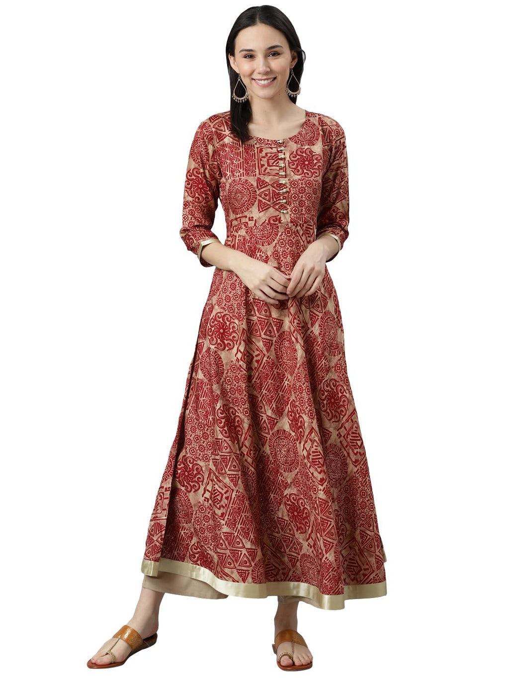 Libas Women'S Silk Anarkali Standard Length Kurta (22055_Maroon
