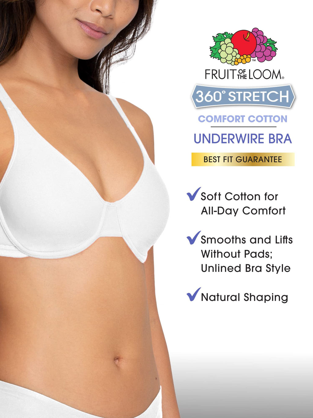 Fruit of the Loom Womens Cotton Stretch Extreme Comfort Full Coverage Bra, Desert Dusk/Grey/Lilac Whisper, 42D US