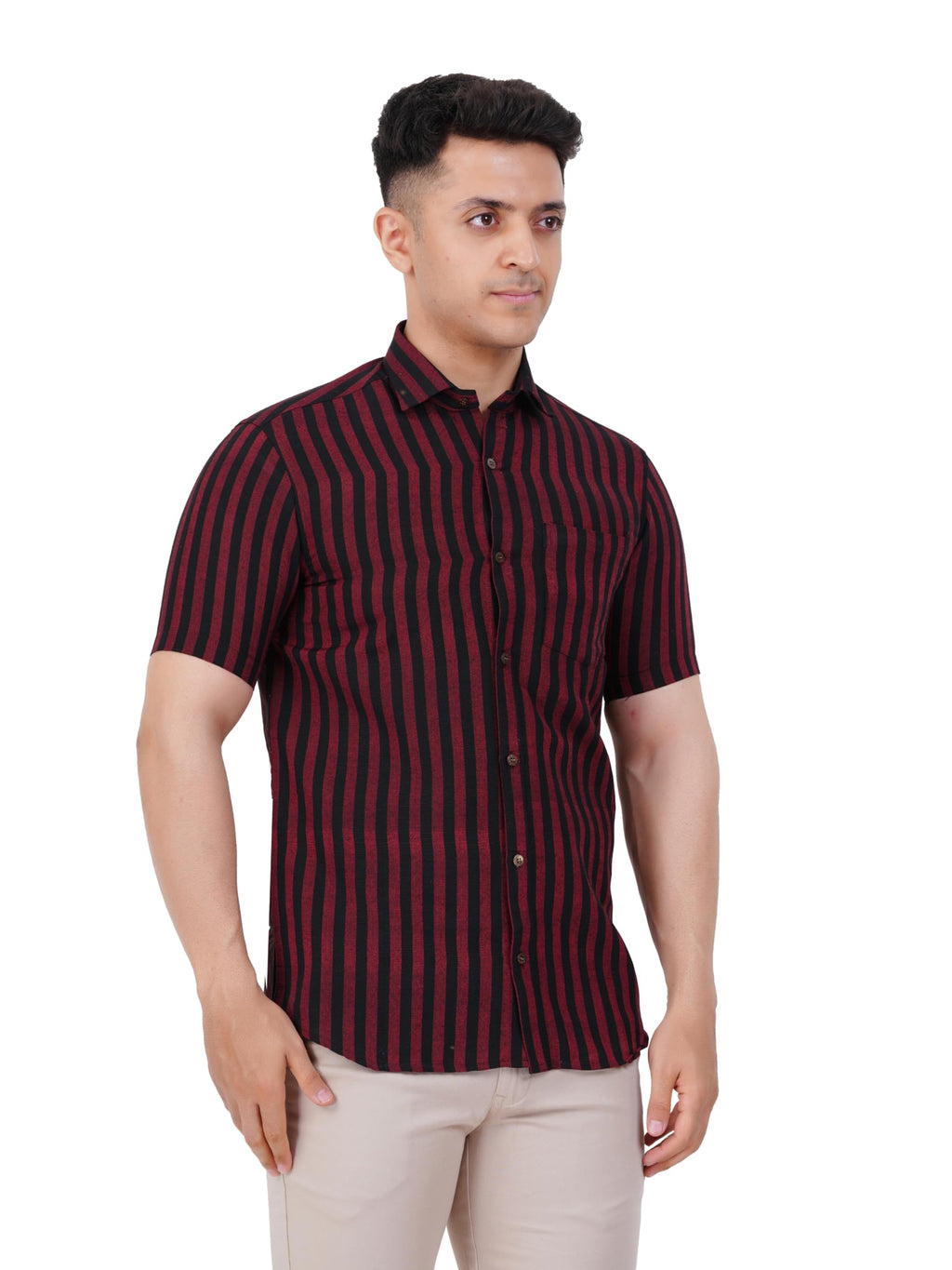 Mens Striped Regular fit Cotton Casual Shirt Maroon