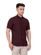Mens Striped Regular fit Cotton Casual Shirt Maroon