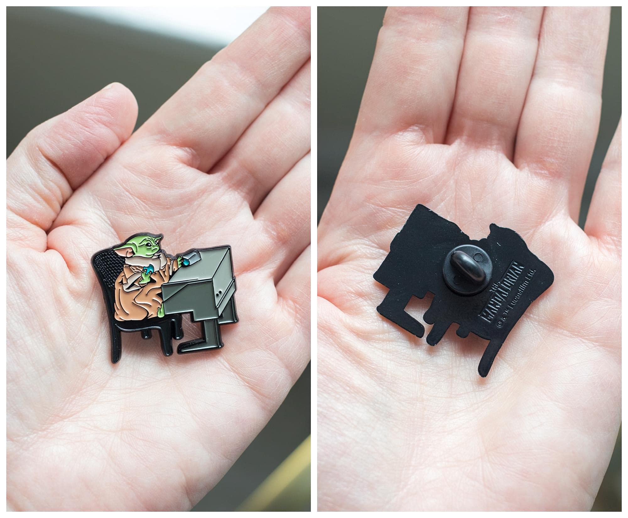 Star Wars: The Mandalorian The Child Grogu Desk With Cookie Enamel Pin Badge | Metal Brooch Accessories For Backpack, Clothes, L