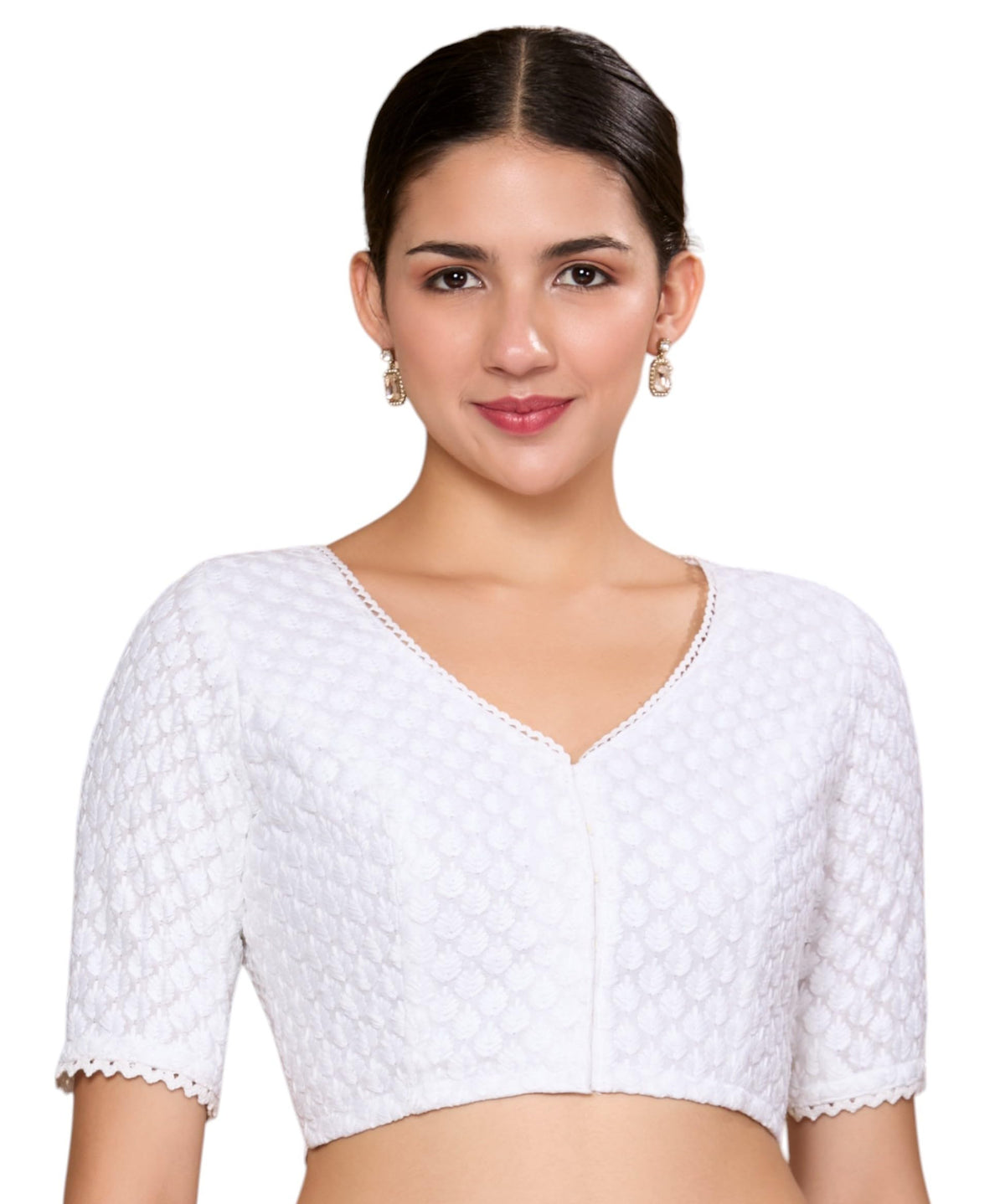 Studio Shringaar WomenS White Lucknowi Chikankari Readymade Saree Blouse (White, 34) 34