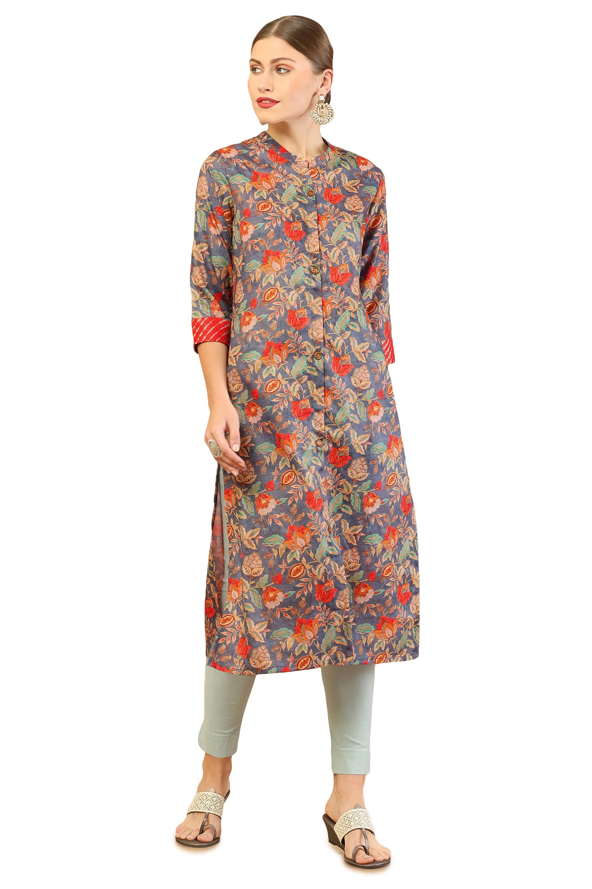 Soch Blue Rayon Printed Kurta