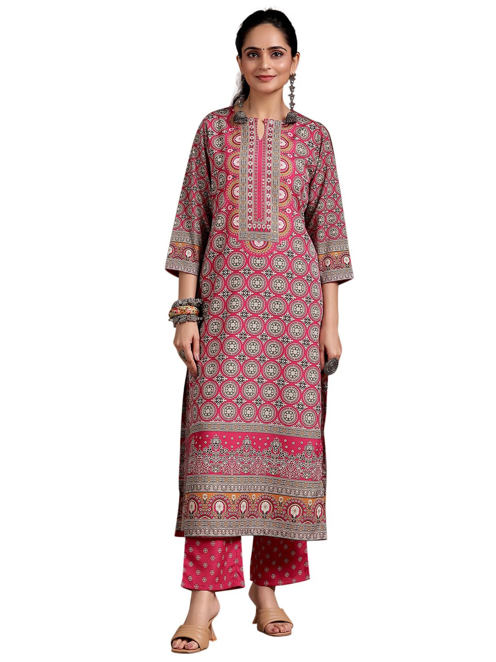 Libas Womens Printed Crepe Straight Kurta For Women Pink