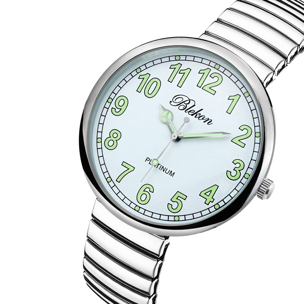 Blekon Collections New Super Large Face Stretch Band Japanese Movement PC21J Fashion Watch (Silver/Luminous)
