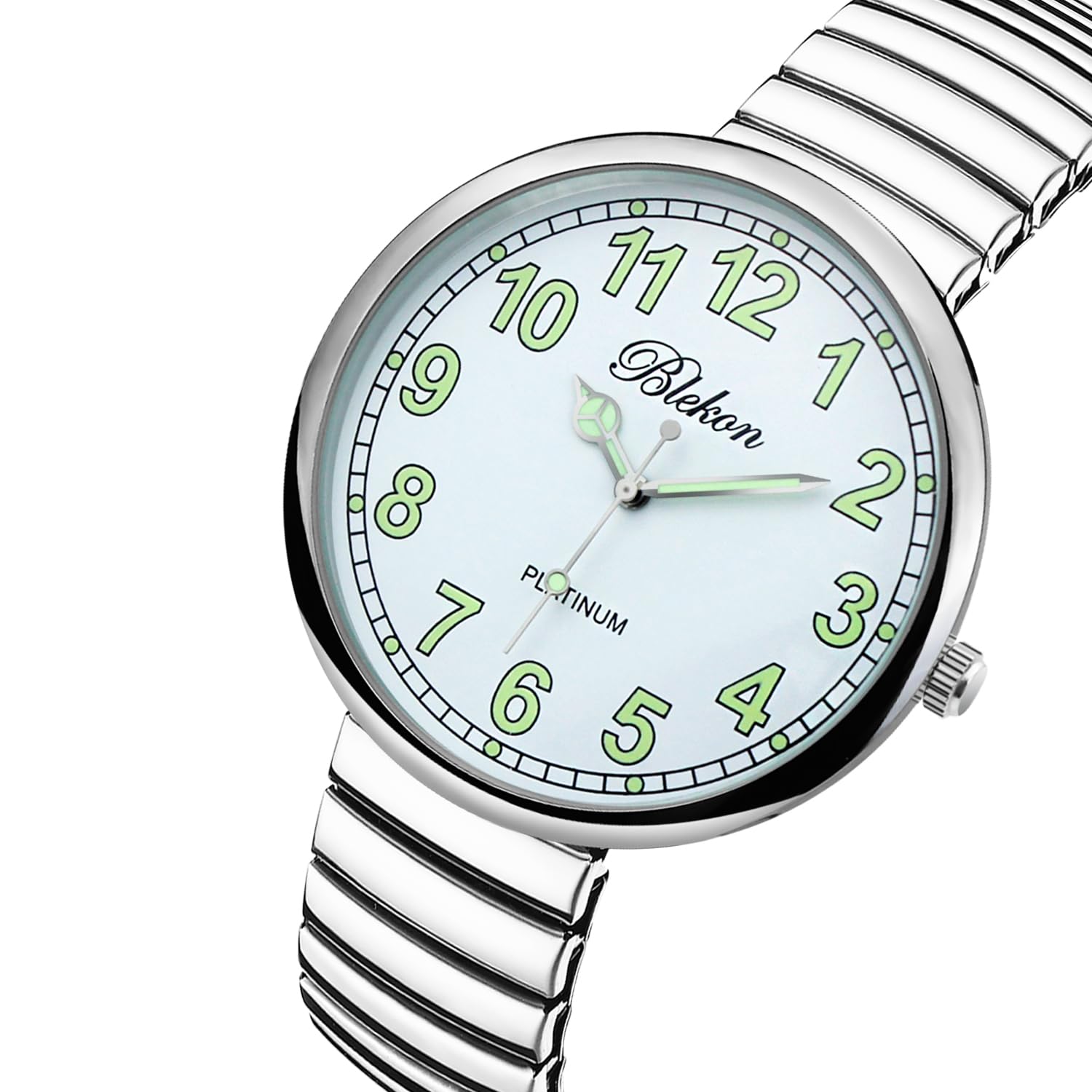 Blekon Collections New Super Large Face Stretch Band Japanese Movement PC21J Fashion Watch (Silver/Luminous)