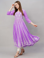ANNI DESIGNER Womens Georgette Chikankari Embroidered Anarkali Kurti (Kari Purple-GRT_S_Purple_Small)
