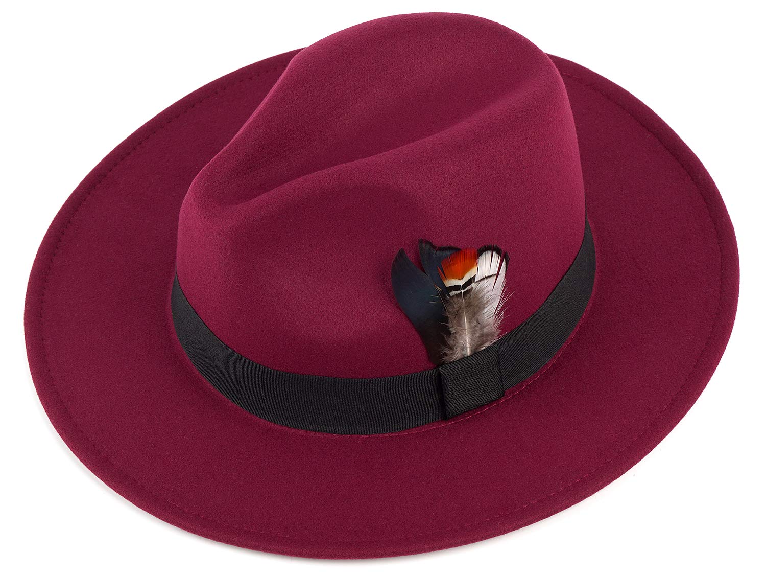 FADACHY Classic Fedora Hat for Men & Women Wide Brim Felt Hat Panama Dress Hat Burgundy Red Fedora
