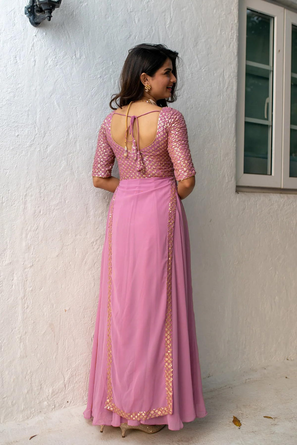 Wedani Pink Georegtte Anarkali Gown for Women