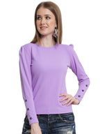POPWINGS Casual Solid Puff Button Long Sleeves Tops for Women || Summer Round Neck Tops for Women || Stylish Western Top for Jea