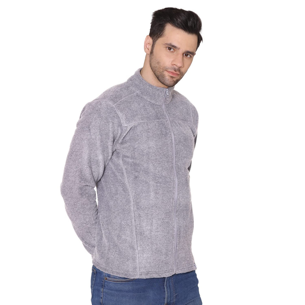Bongio Mens Full Sleeves Polar Jacket - Light Grey