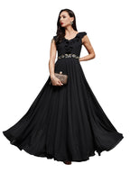 Miss Chase Womens Sleeveless Embroidered Ruffled Georgette Maxi Dress (MCSS23D06-66-62-05, Black, L)