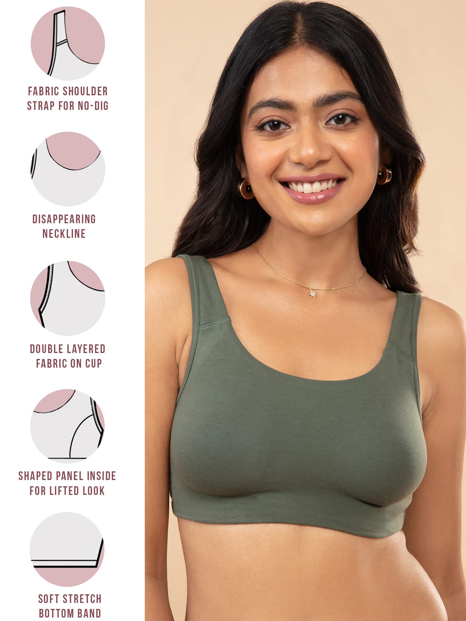 Nykd Soft Cup Easy Peasy Slip On Everyday Bra For Women, Wireless, Full Coverage, Support Shaper, Non Padded Sports Bra Bra, Nyb