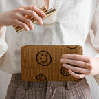 3 Pcs Corduroy Cosmetic Bag Smile Face Aesthetic Preppy Makeup Bag Corduroy Toiletry Aesthetic Pouch Travel Smile Bags for Women