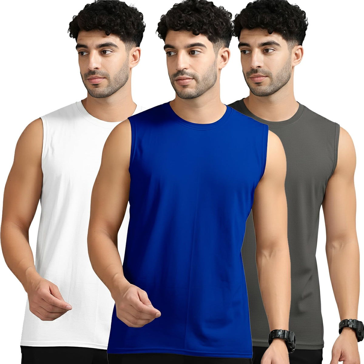 Moordale MenS Active Wear Sleeveless TShirt Gym Wear Tank Top Vest Round Neck Running Sando For Sports (TripleTrip68369669