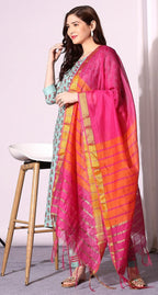 ANNI DESIGNER Womens Cotton Straight Kurta with Pant & Dupatta (KPTD-COT-10004-LIGHT GREEN_M_Light Green_Medium)