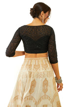 Soch Womens Black Net Floral Embroidered Sequin Embellished Front-Open Blouse