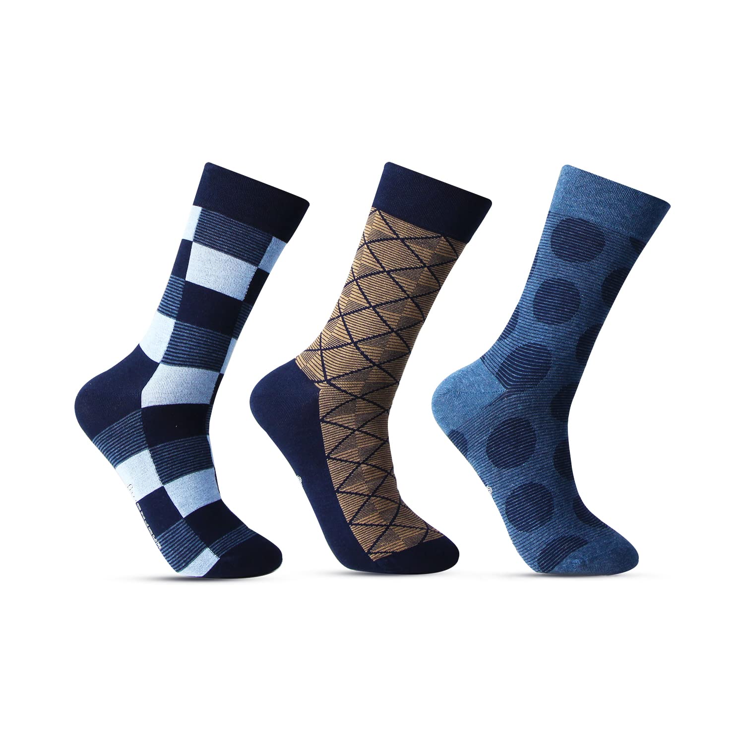 Bonjour Cotton Designer Office/Business/Formal Crew Calf Length, Multicolor Socks For Men - Pack Of 3