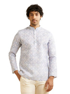 Manyavar MenS Cotton Blend Grid Patterned Short Kurta (Light Grey,Xxxl)