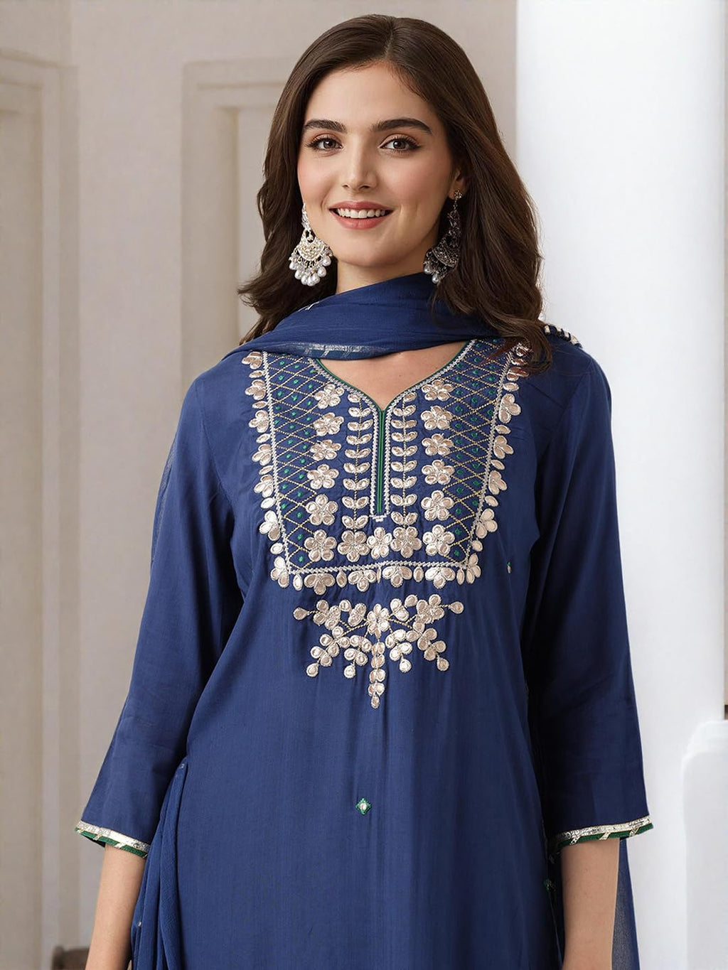 Ishin Gotta Patti Detail Straight Kurta With Sharara And Dupatta