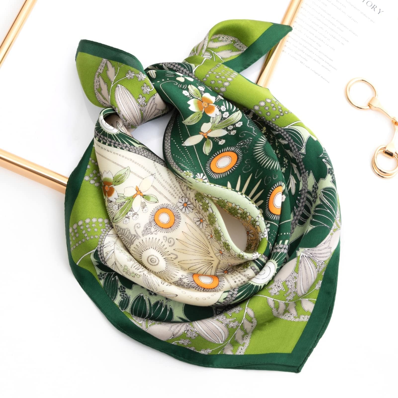 PoeticEHome 100% Real Mulberry Silk Women Small Square Neck Scarfs 21 Lightweight Neckerchief Printed Headscarf Gift Packed (X2