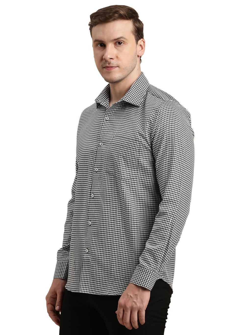 Turtle Men Giza Cotton Slim Fit Black Dobby Print Formal Shirt