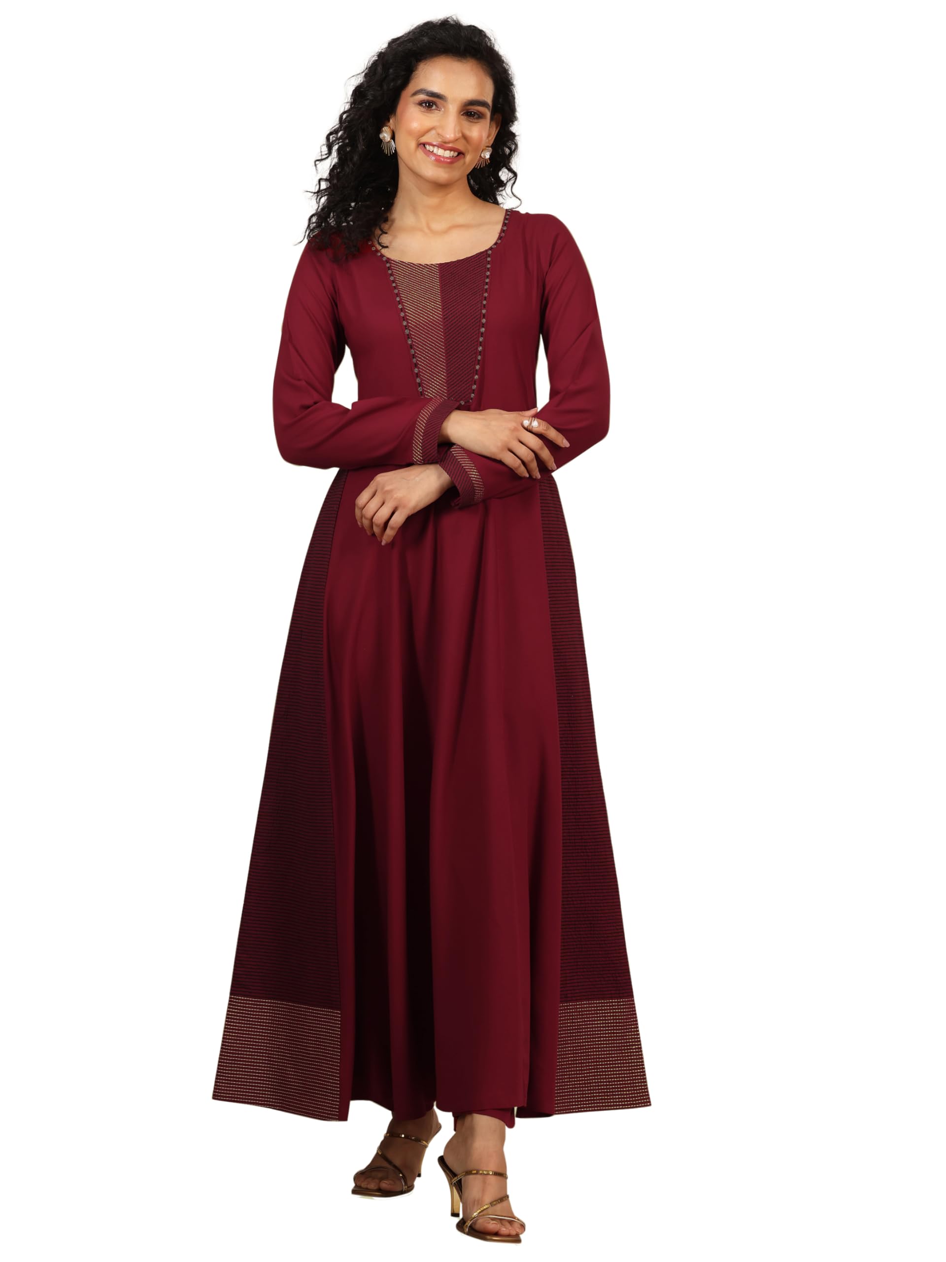 Libas Maroon Embellished Flared Anarkali With Pocket And Solid Trouser