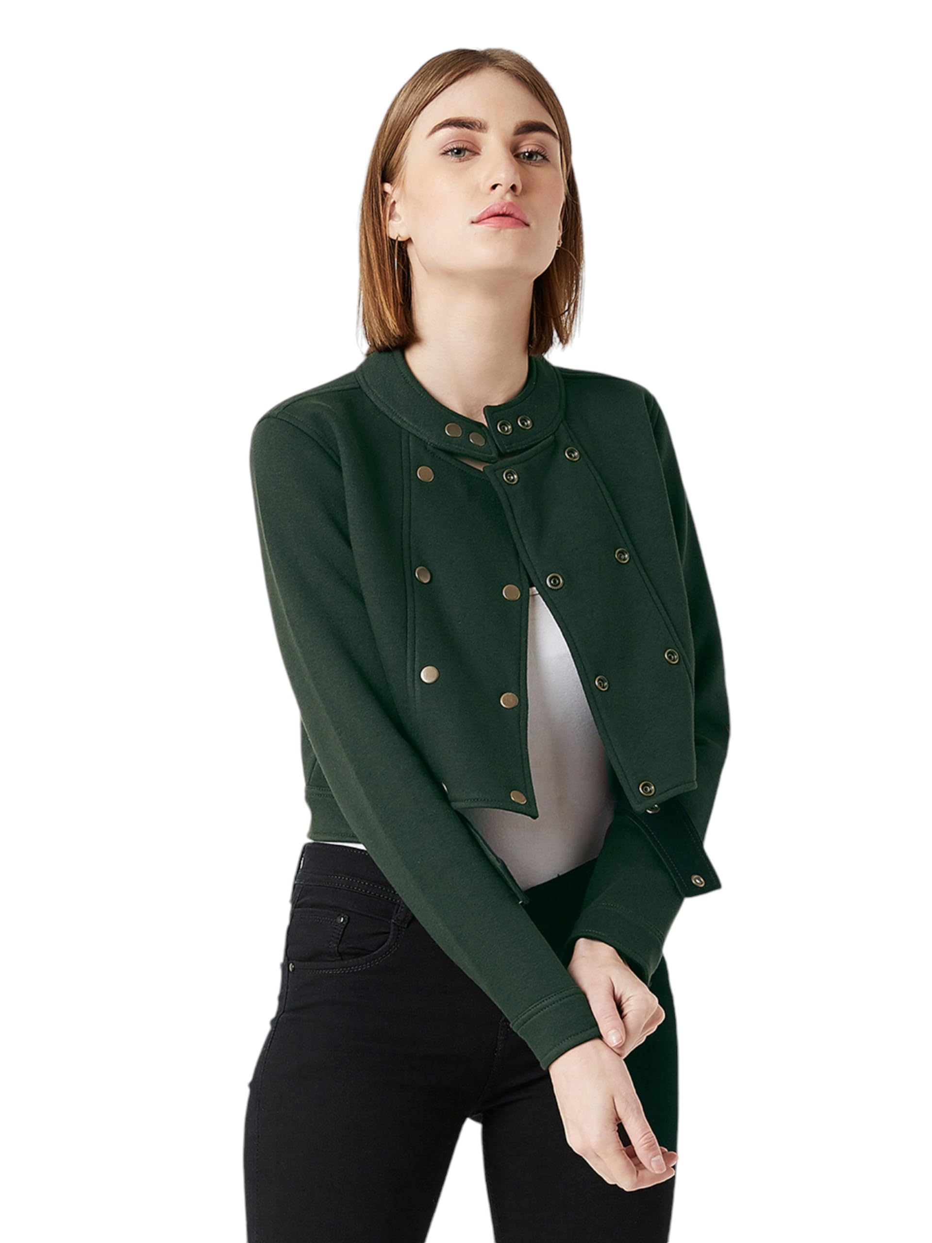 Miss Chase Womens Round Neck Full Sleeves Cotton Panelled Cropped Jacket (MCAW22JKT03-54-439-06, Pistachio Green, XL)