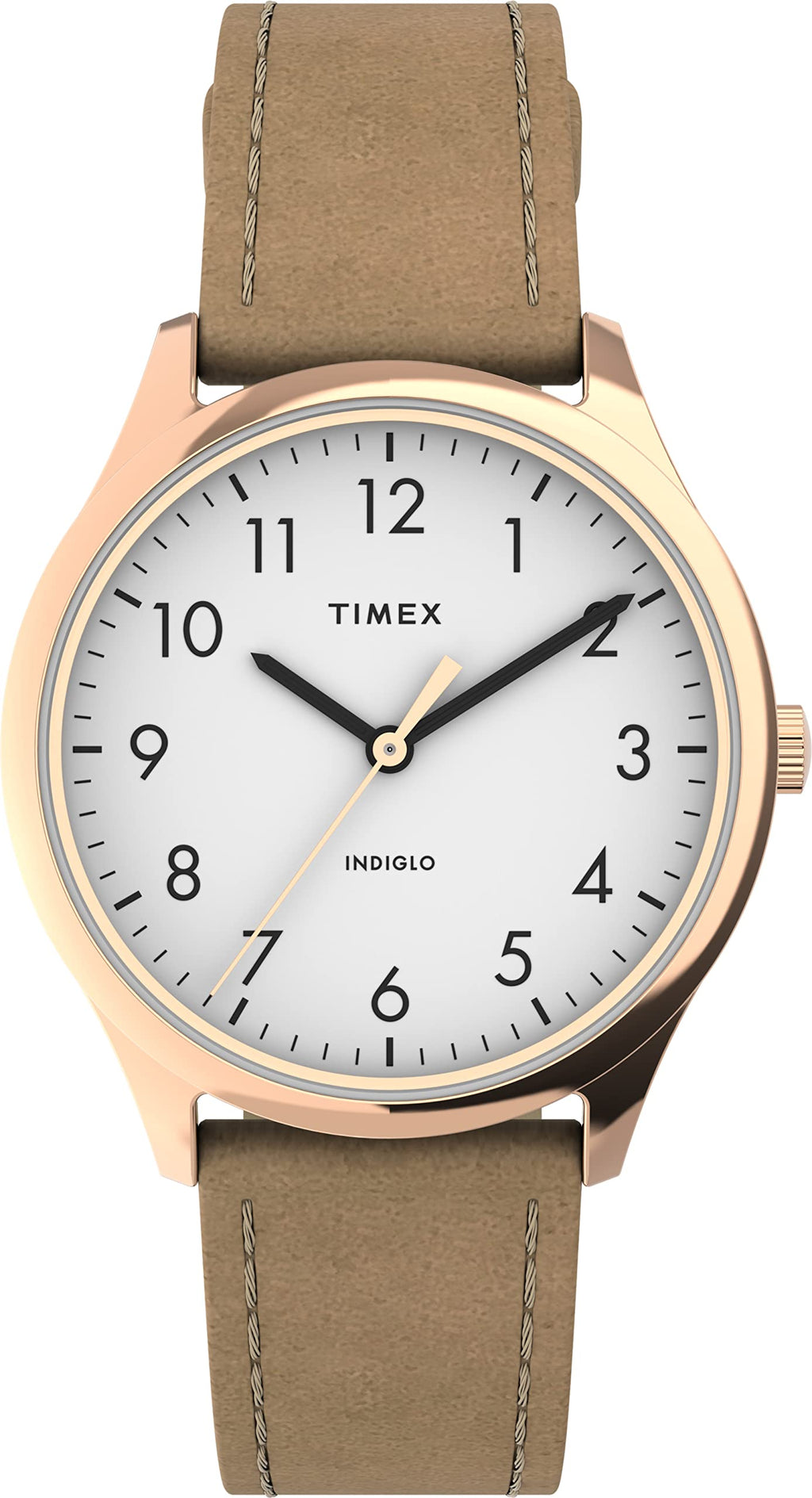 Timex Women's Modern Easy Reader 32mm Watch - Rose Gold-Tone Case White Dial with Beige Genuine Leather Strap