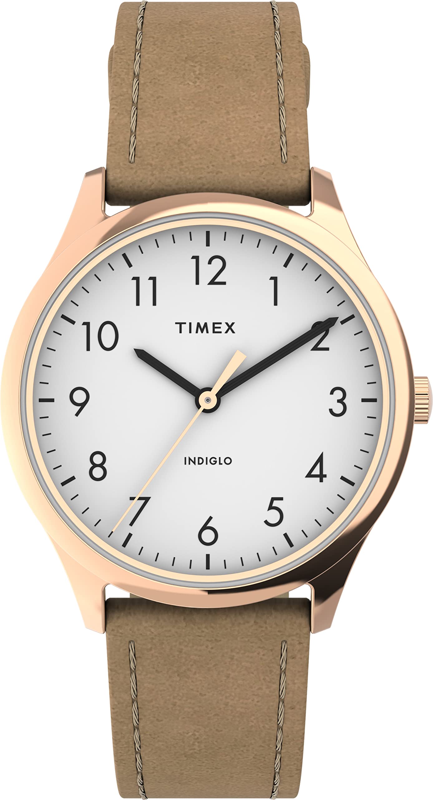 Timex Women's Modern Easy Reader 32mm Watch - Rose Gold-Tone Case White Dial with Beige Genuine Leather Strap