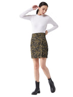 Miss Chase WomenS Multicolored-Base Green Printed Bodycon Eyelet Detailing Short Skirt With Camouflage Printed Twill Tape On Th