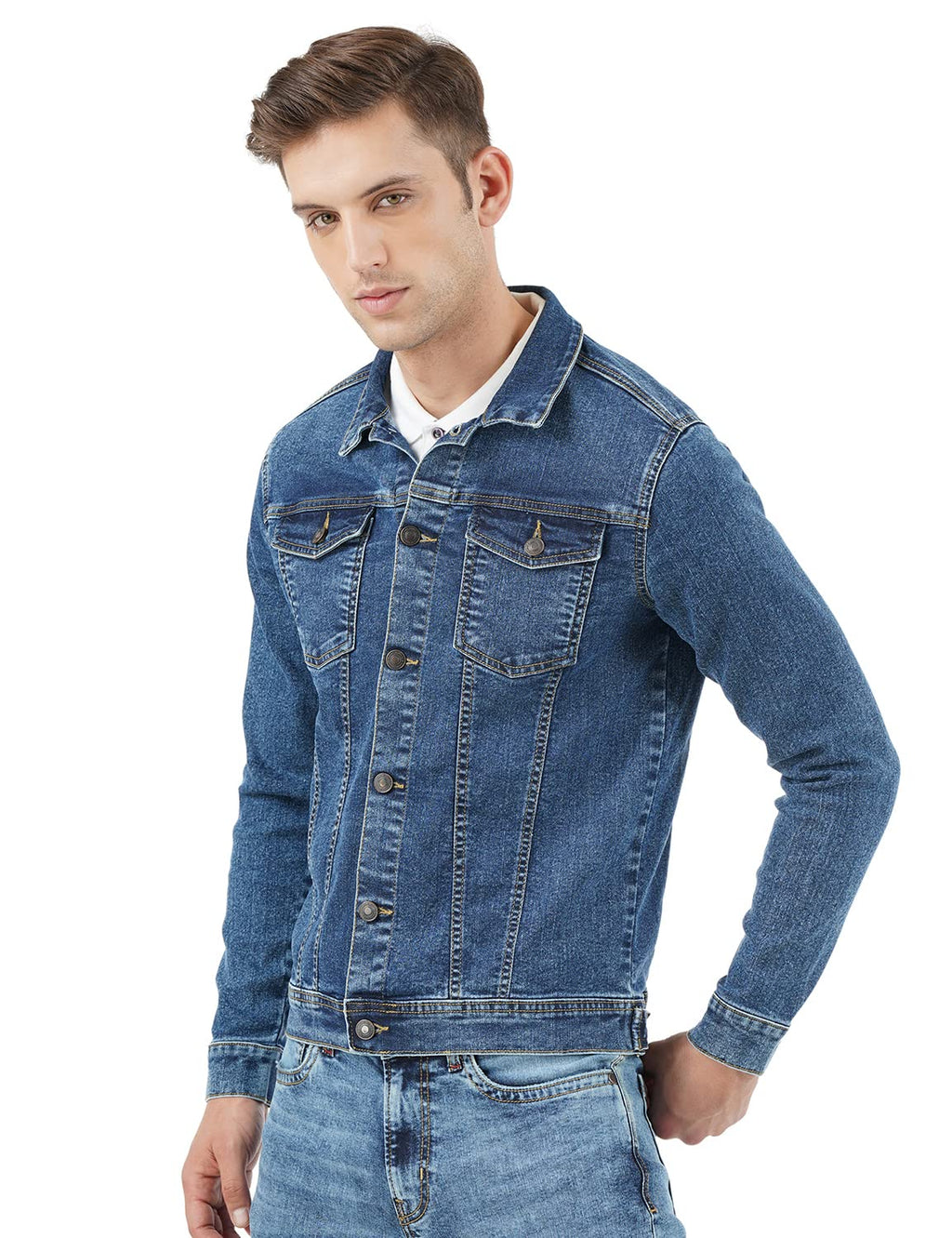 INKD Mens Standard Length Cotton Blend Stretch Denim Jacket