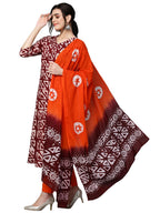ANNI DESIGNER Womens Cotton Blend Printed Straight Kurta with Pant & Dupatta (Karka Op-Wine_L_Wine_Large)