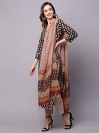 ANNI DESIGNER Womens Cotton Blend Straight Printed Kurta with Pant & Dupatta (Nayantara Black_L_Black_Large)