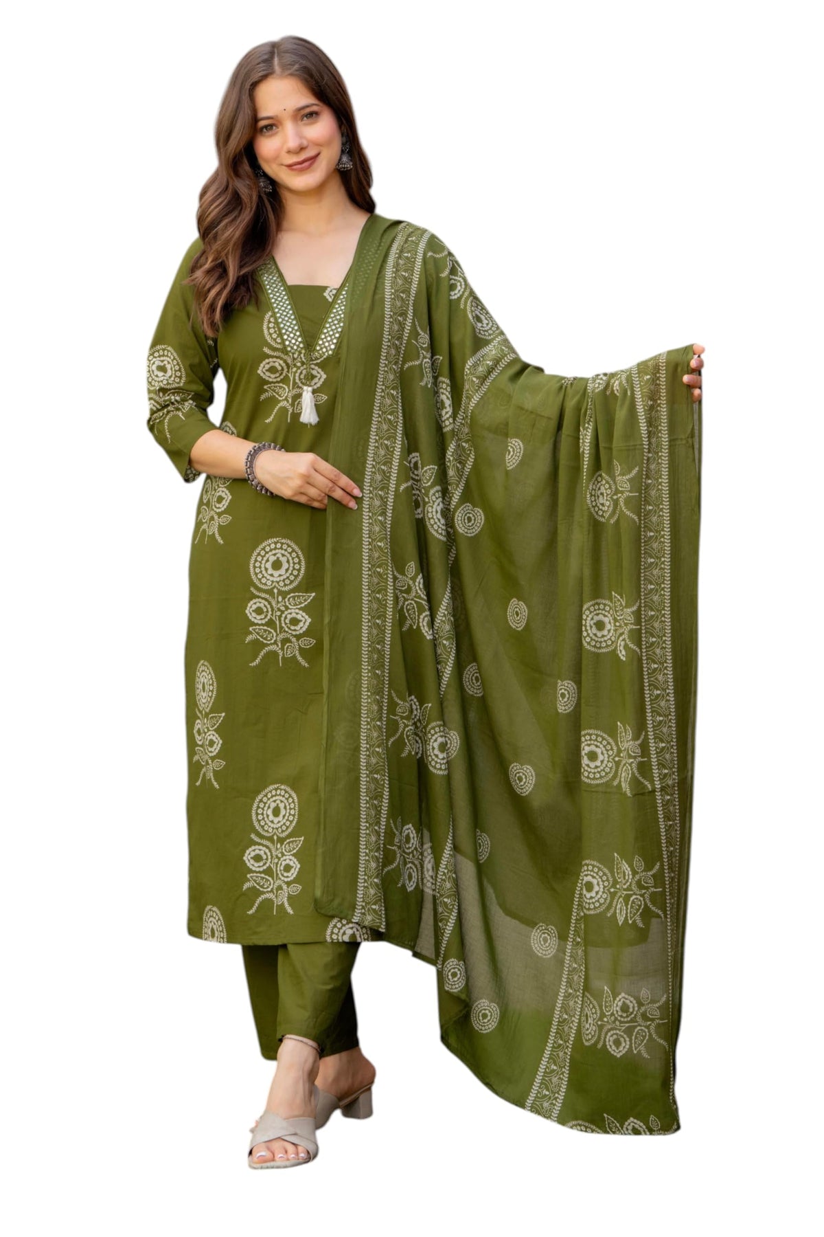 Rangnavi WomenS Printed Pure Cotton Straight Kurta With Pants And Dupatta Set | Ethnic Set |Kurta Set 2